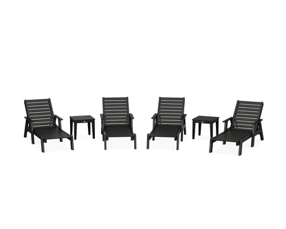 POLYWOOD® Captain Chaise 6-Piece Set with Arms in Black