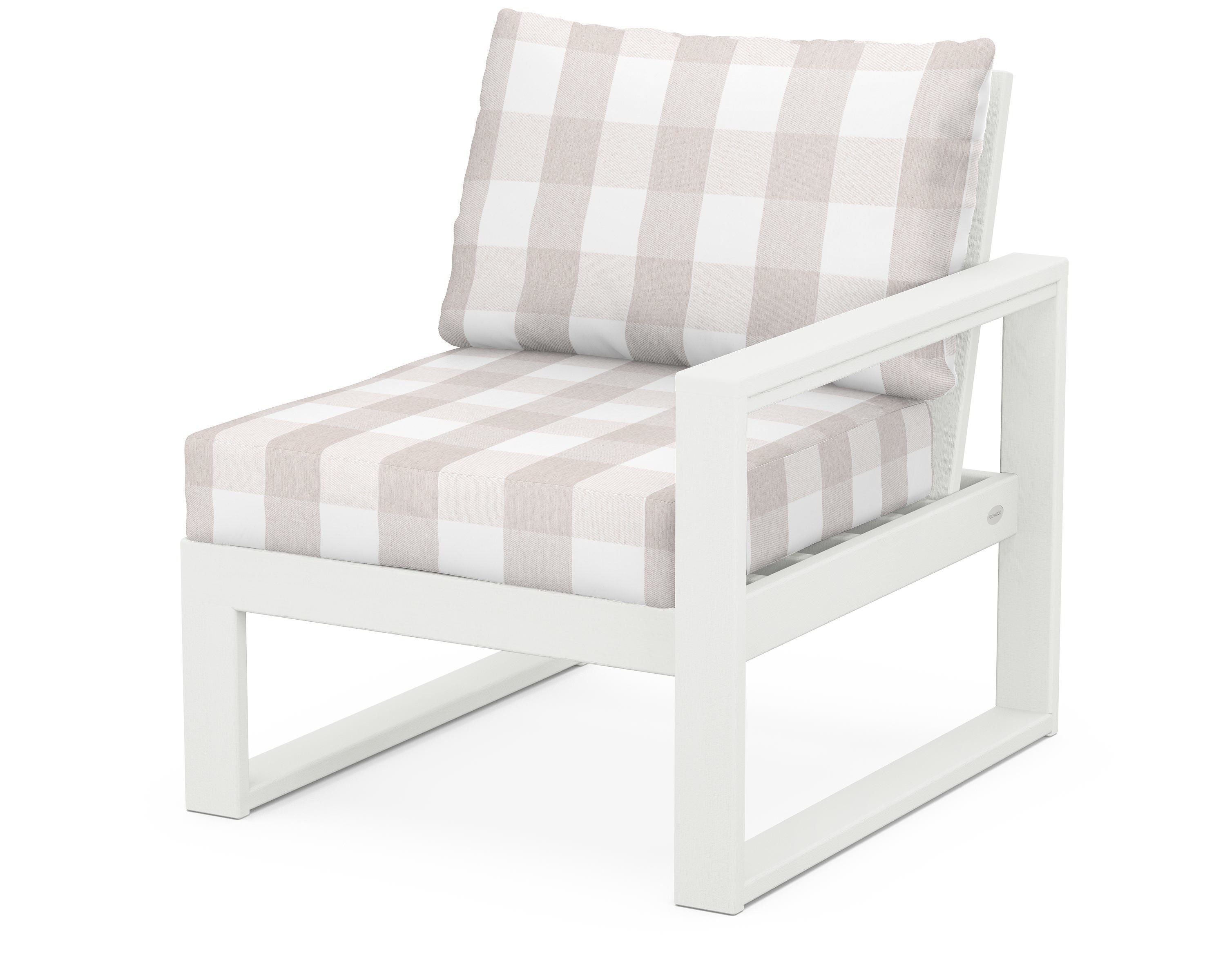 POLYWOOD® EDGE Modular Right Arm Chair in Vintage White / Buffalo Plaid Dune Burlap