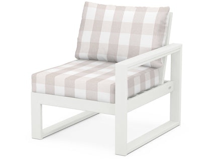 POLYWOOD® EDGE Modular Right Arm Chair in Vintage White / Buffalo Plaid Dune Burlap