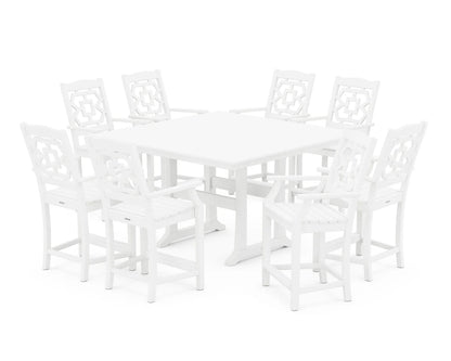 Chinoiserie 9-Piece Square Farmhouse Counter Set with Trestle Legs