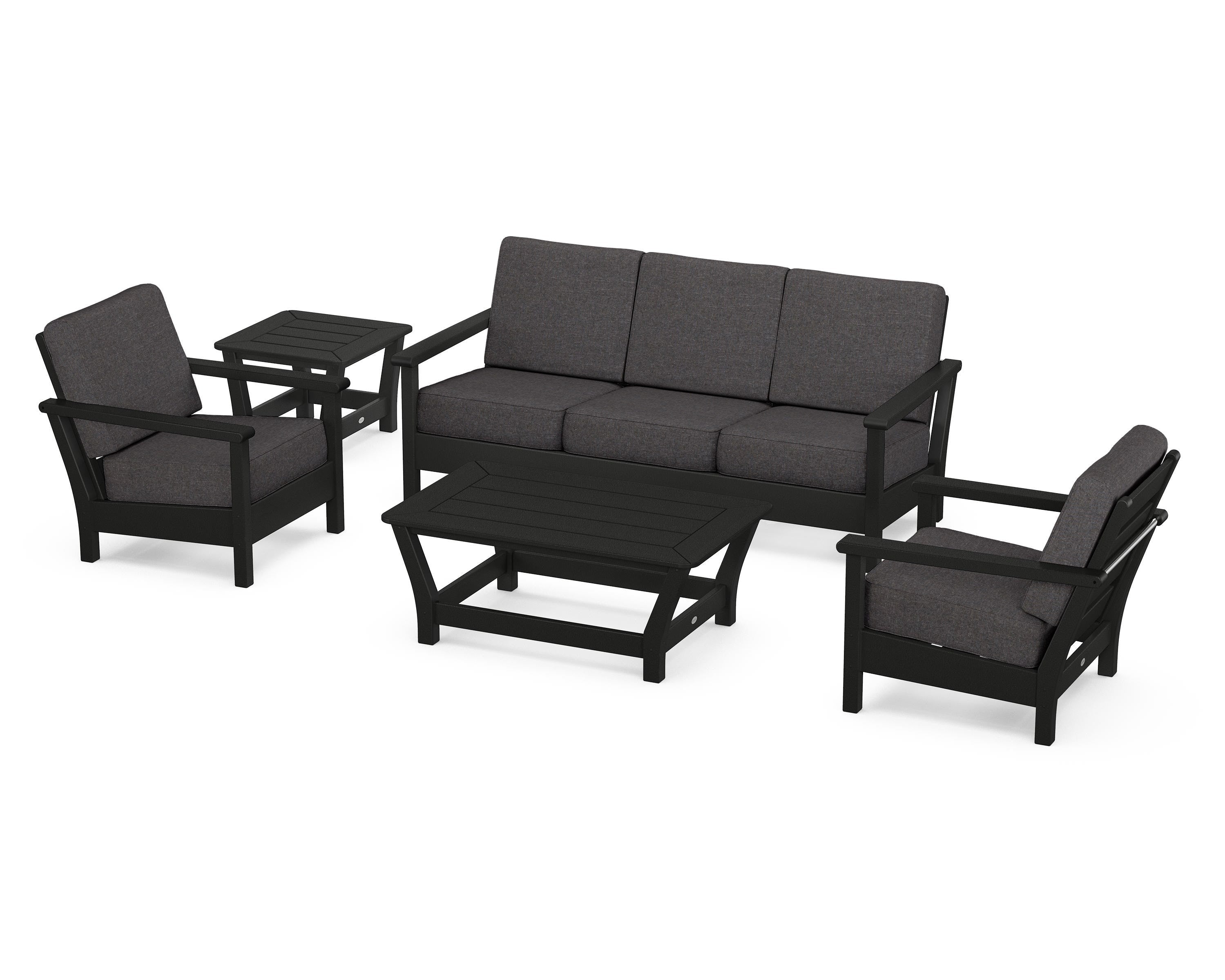 POLYWOOD® Harbour 5-Piece Deep Seating Set in Black / Ash Charcoal