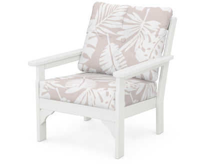 POLYWOOD® Vineyard Deep Seating Chair in Vintage White / Leaf Dune Burlap