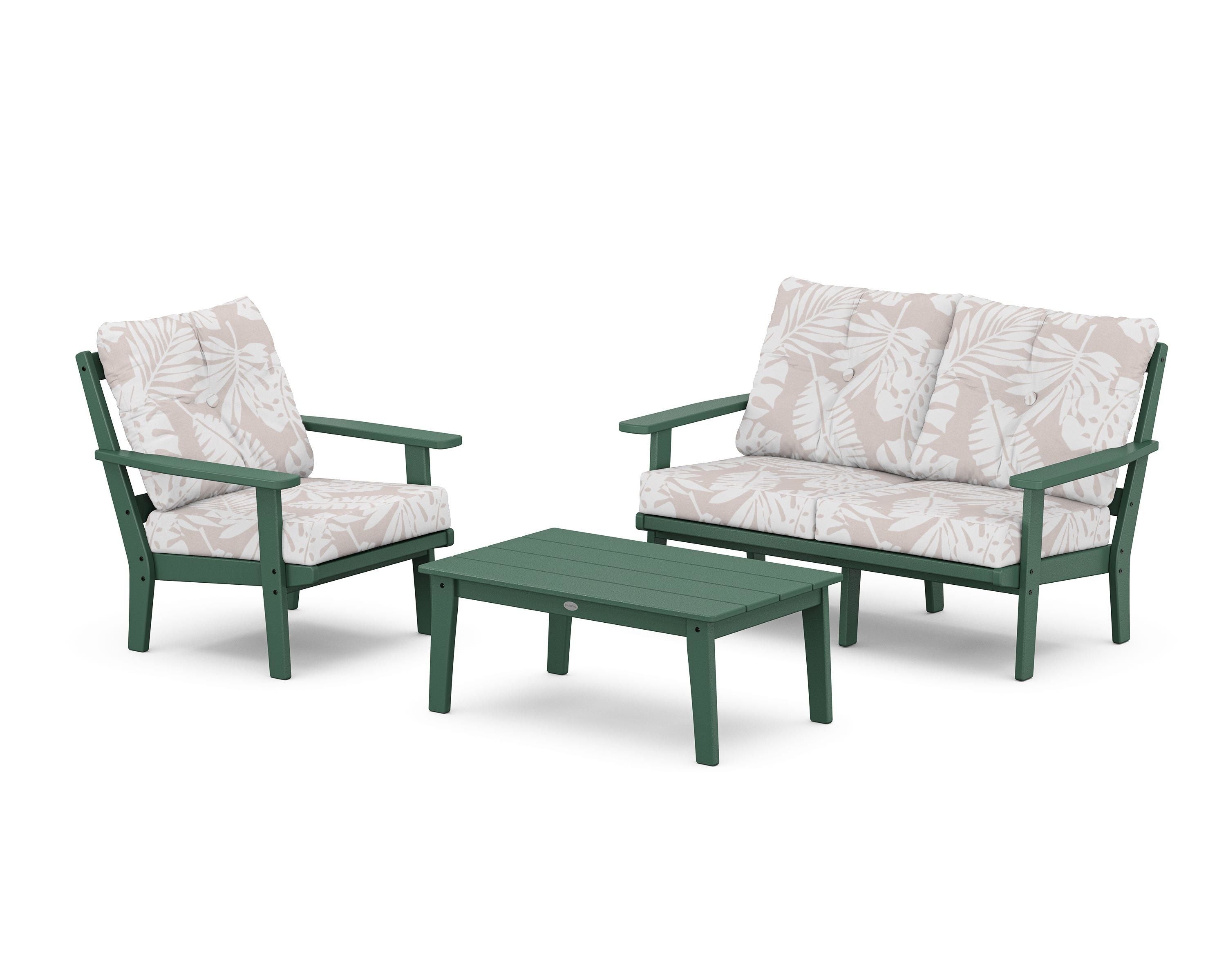 POLYWOOD® Prairie 3-Piece Deep Seating Set with Loveseat in Green / Leaf Dune Burlap