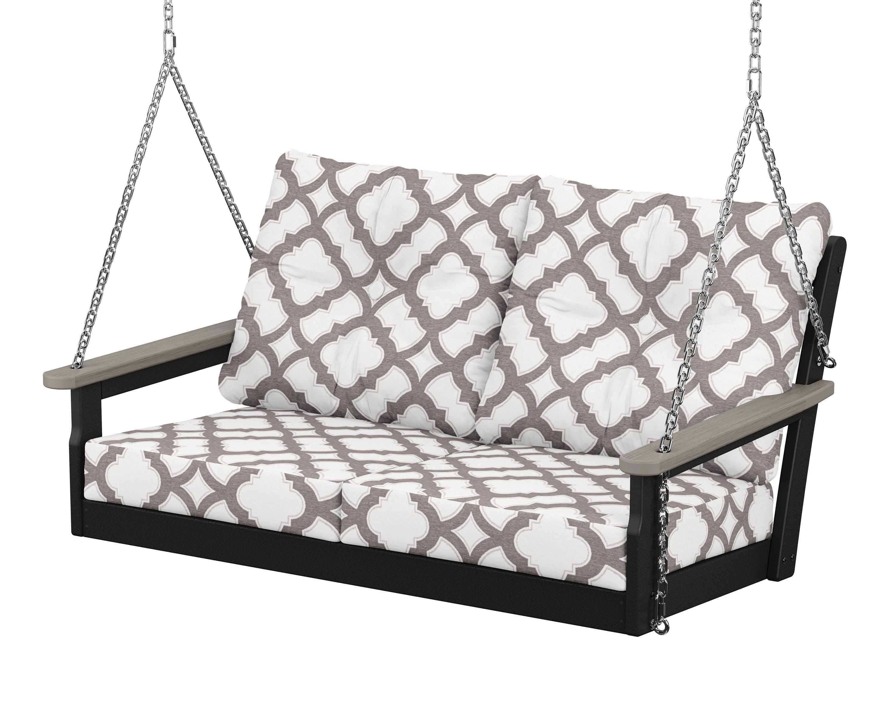 POLYWOOD® Vineyard Deep Seating Swing in Black / Driftwood / Trellis Grey Mist