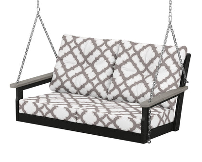 POLYWOOD® Vineyard Deep Seating Swing in Black / Driftwood / Trellis Grey Mist