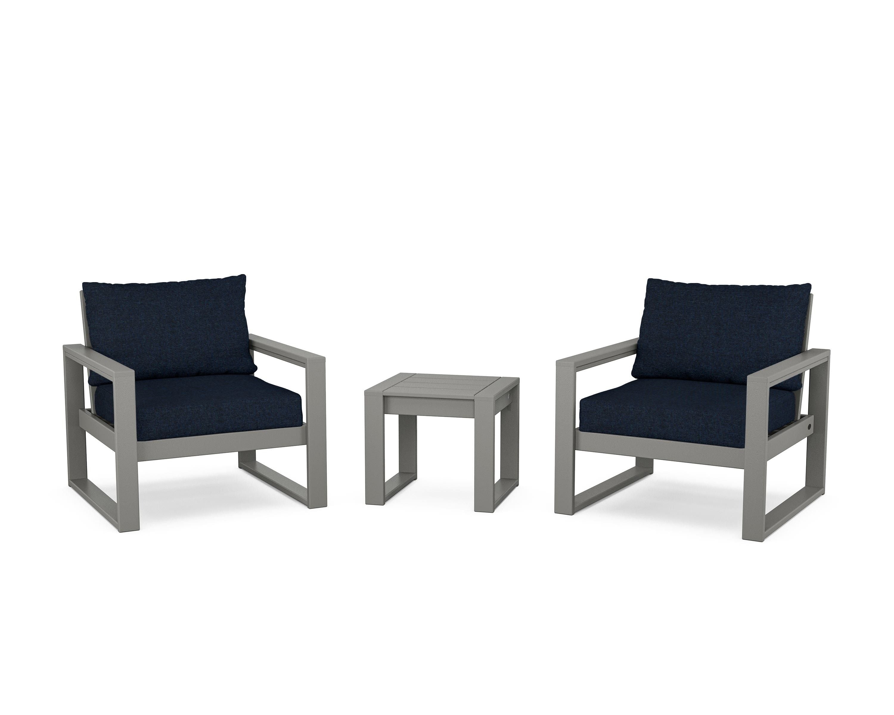 POLYWOOD® EDGE Sectional 3-Piece Deep Seating Set in Slate Grey / Marine Indigo