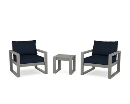 POLYWOOD® EDGE Sectional 3-Piece Deep Seating Set in Slate Grey / Marine Indigo