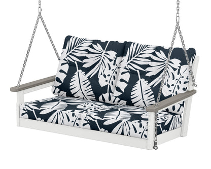 POLYWOOD® Vineyard Deep Seating Swing in White / Driftwood / Leaf Marine Indigo