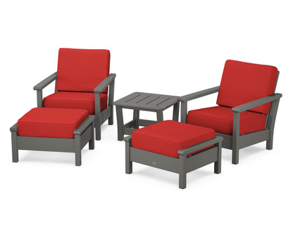 POLYWOOD® Harbour 5-Piece Deep Seating Chair Set in Slate Grey / Crimson Linen
