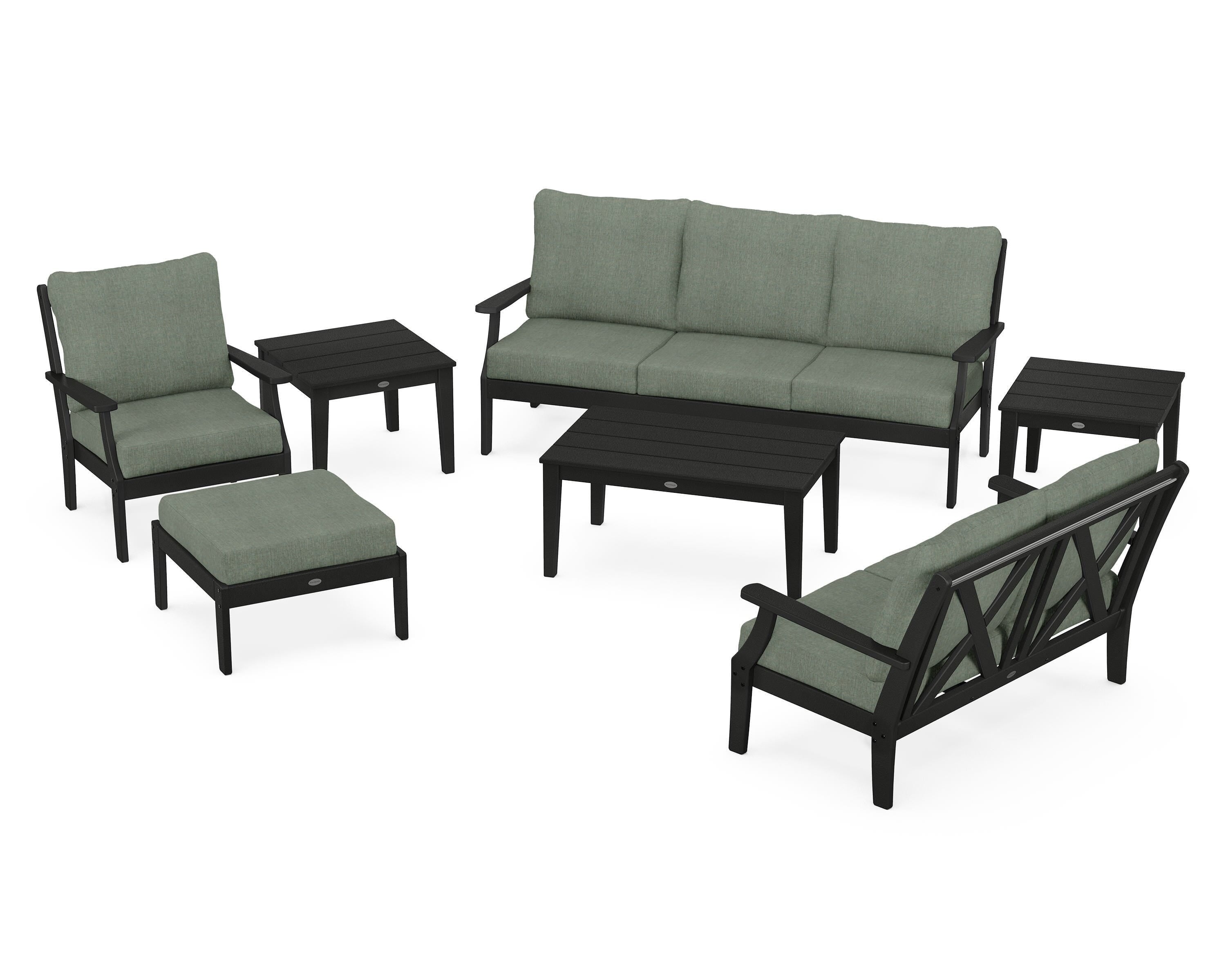 POLYWOOD® Braxton 7-Piece Deep Seating Set in Black / Cast Sage