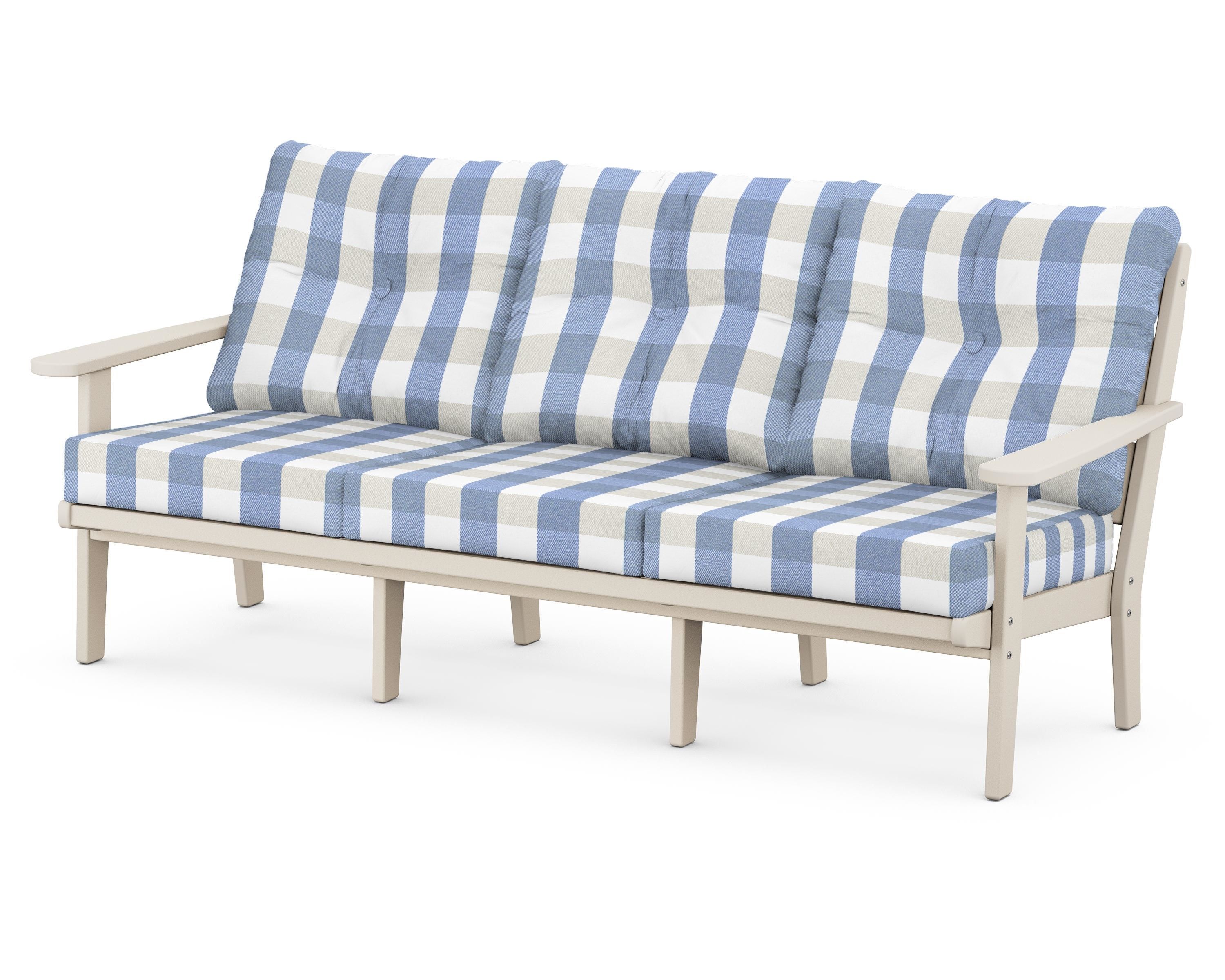POLYWOOD® Lakeside Deep Seating Sofa in Sand / Buffalo Plaid Sky Blue