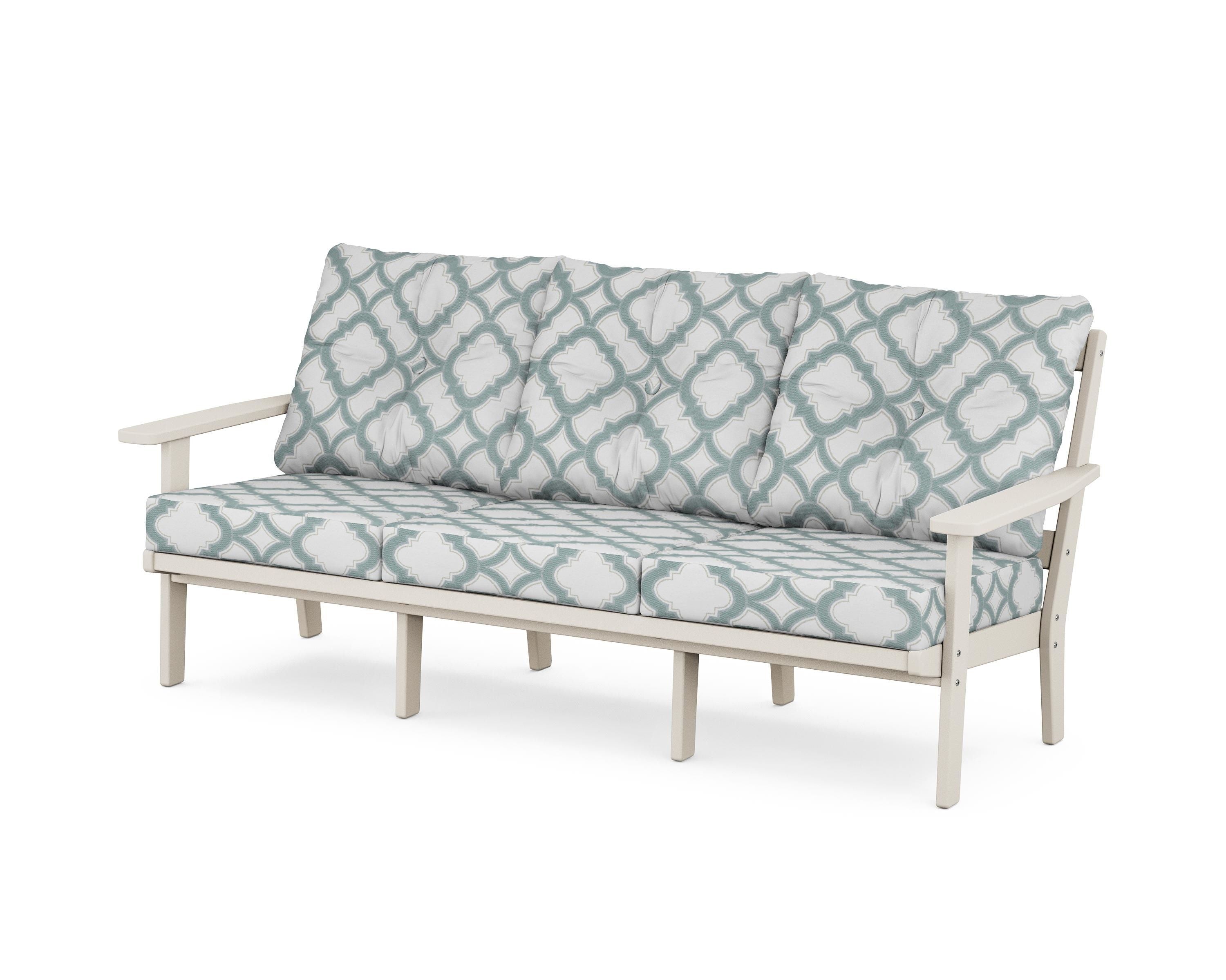 POLYWOOD® Oxford Deep Seating Sofa in Sand / Trellis Glacier Spa