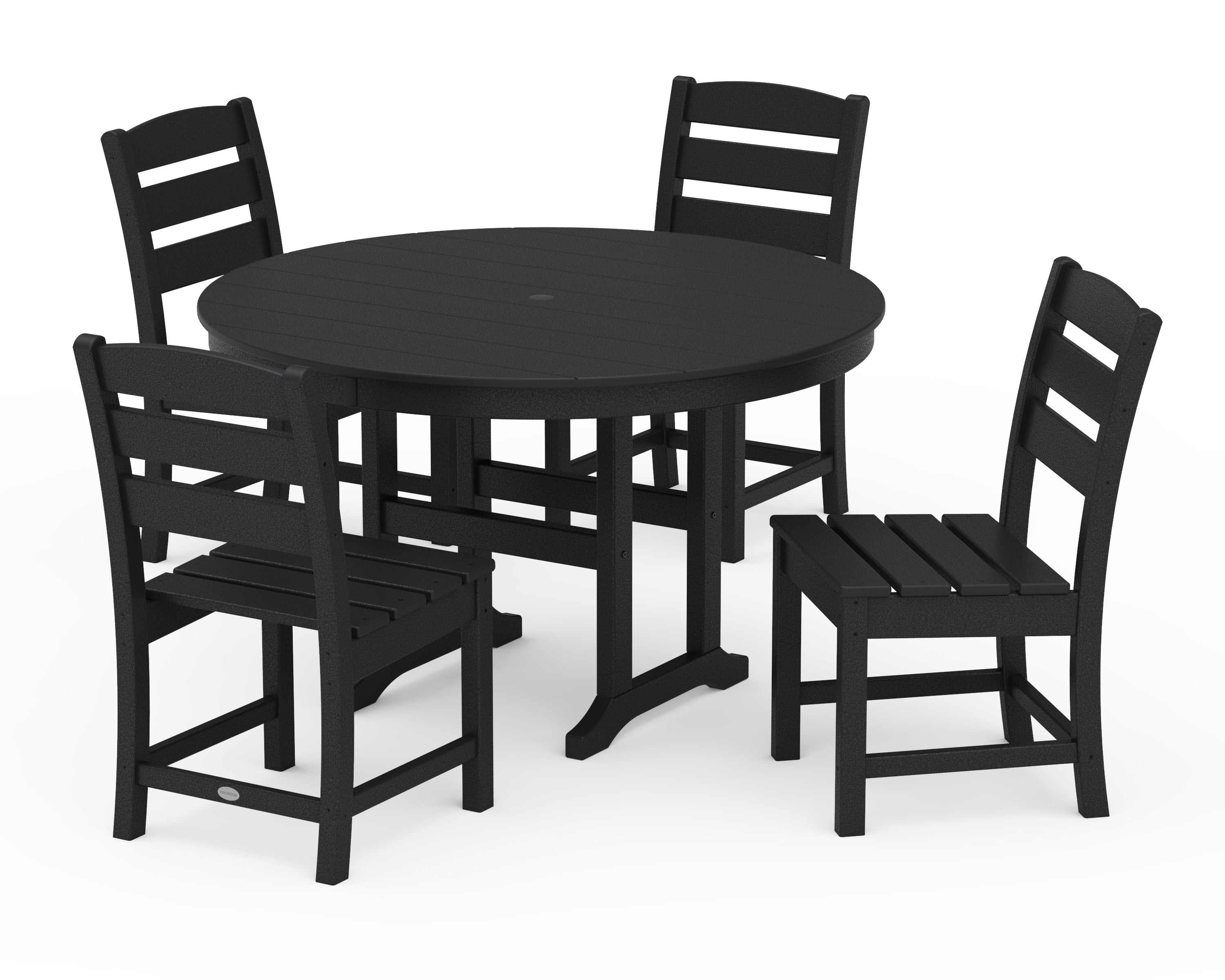 POLYWOOD® Lakeside 5-Piece Round Farmhouse Side Chair Dining Set in Black