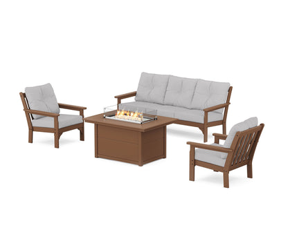 POLYWOOD® Vineyard Deep Seating Fire Pit Table Set in Teak / Granite