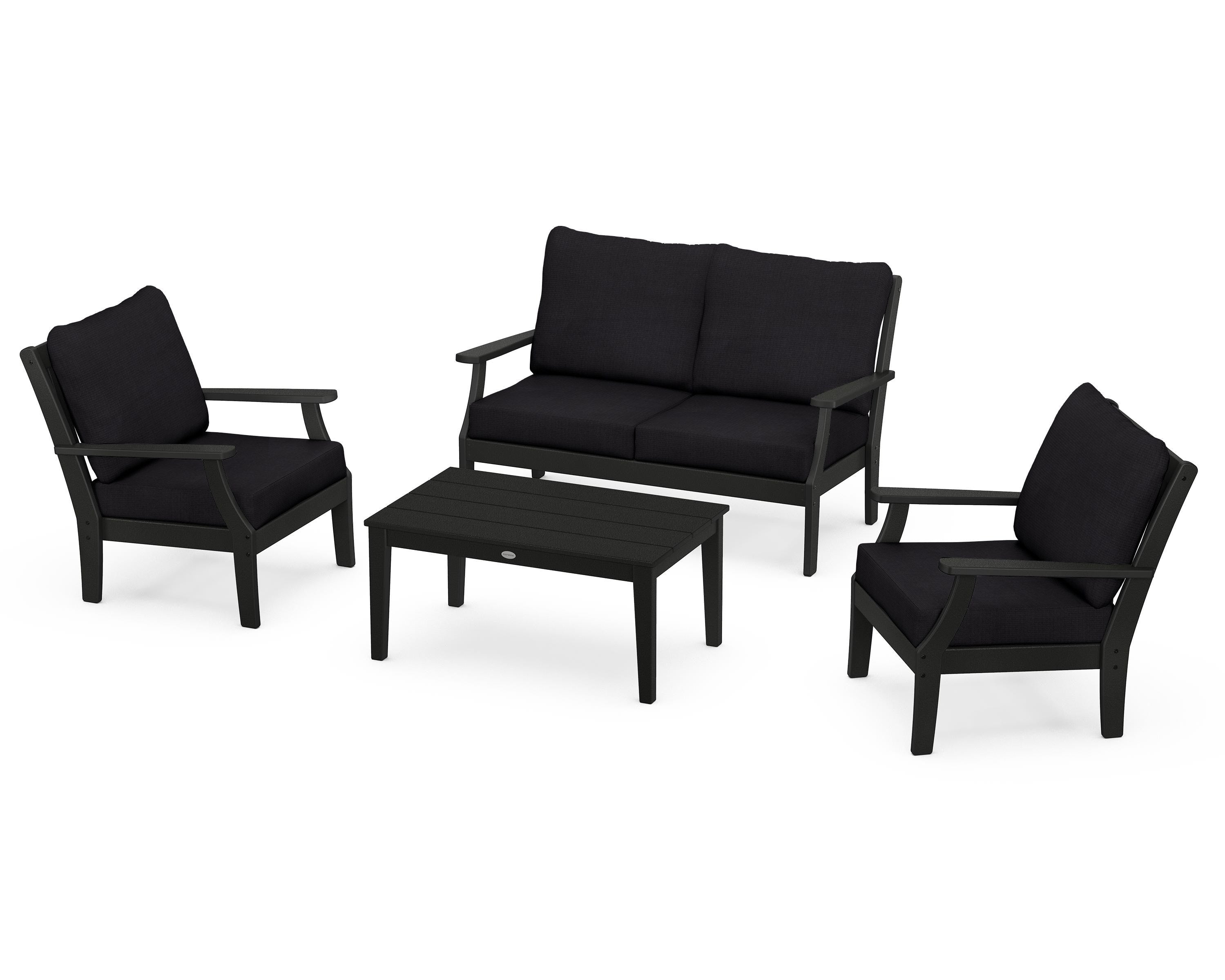 POLYWOOD® Braxton 4-Piece Deep Seating Chair Set in Black / Midnight Linen