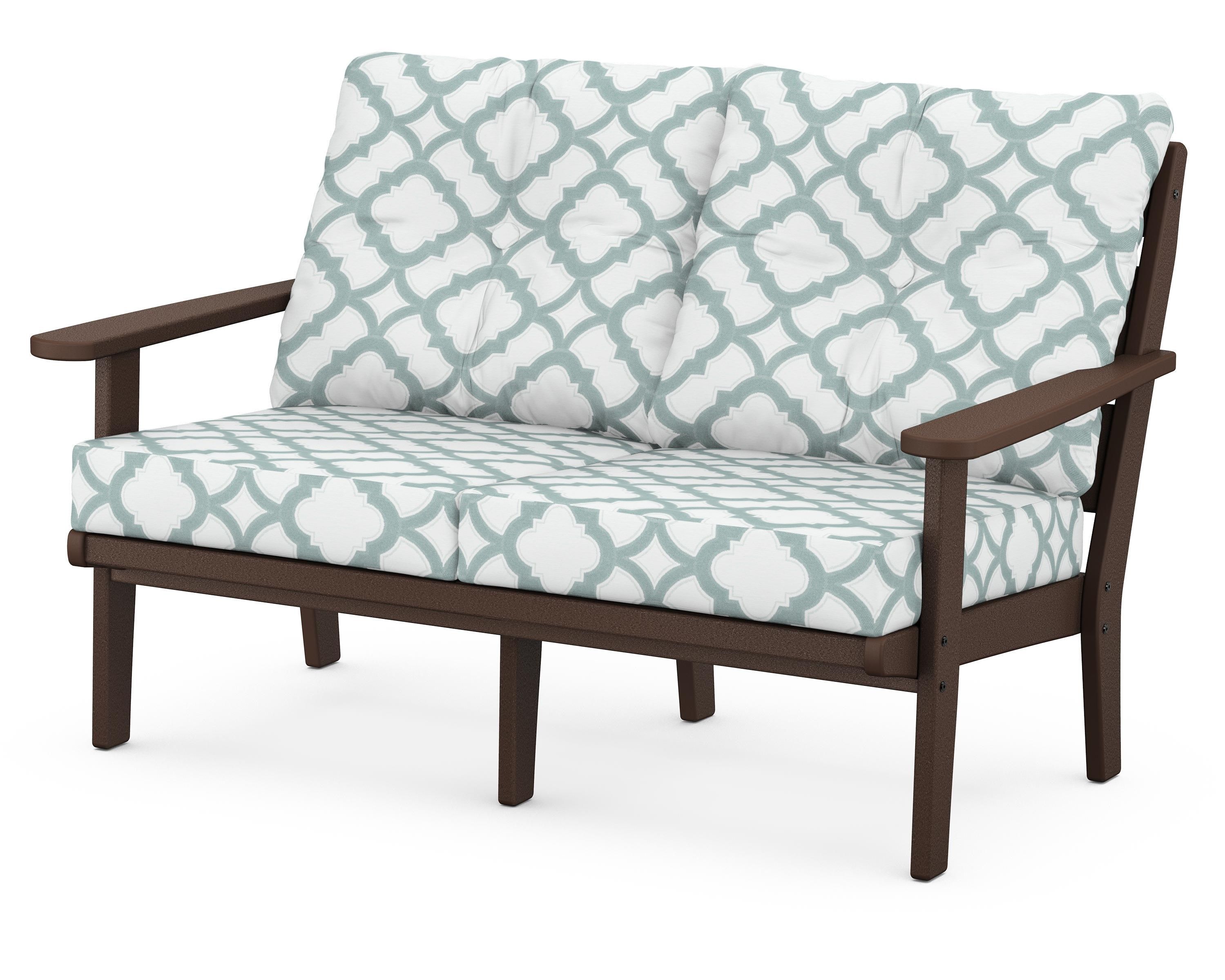 POLYWOOD® Lakeside Deep Seating Loveseat in Mahogany / Trellis Glacier Spa