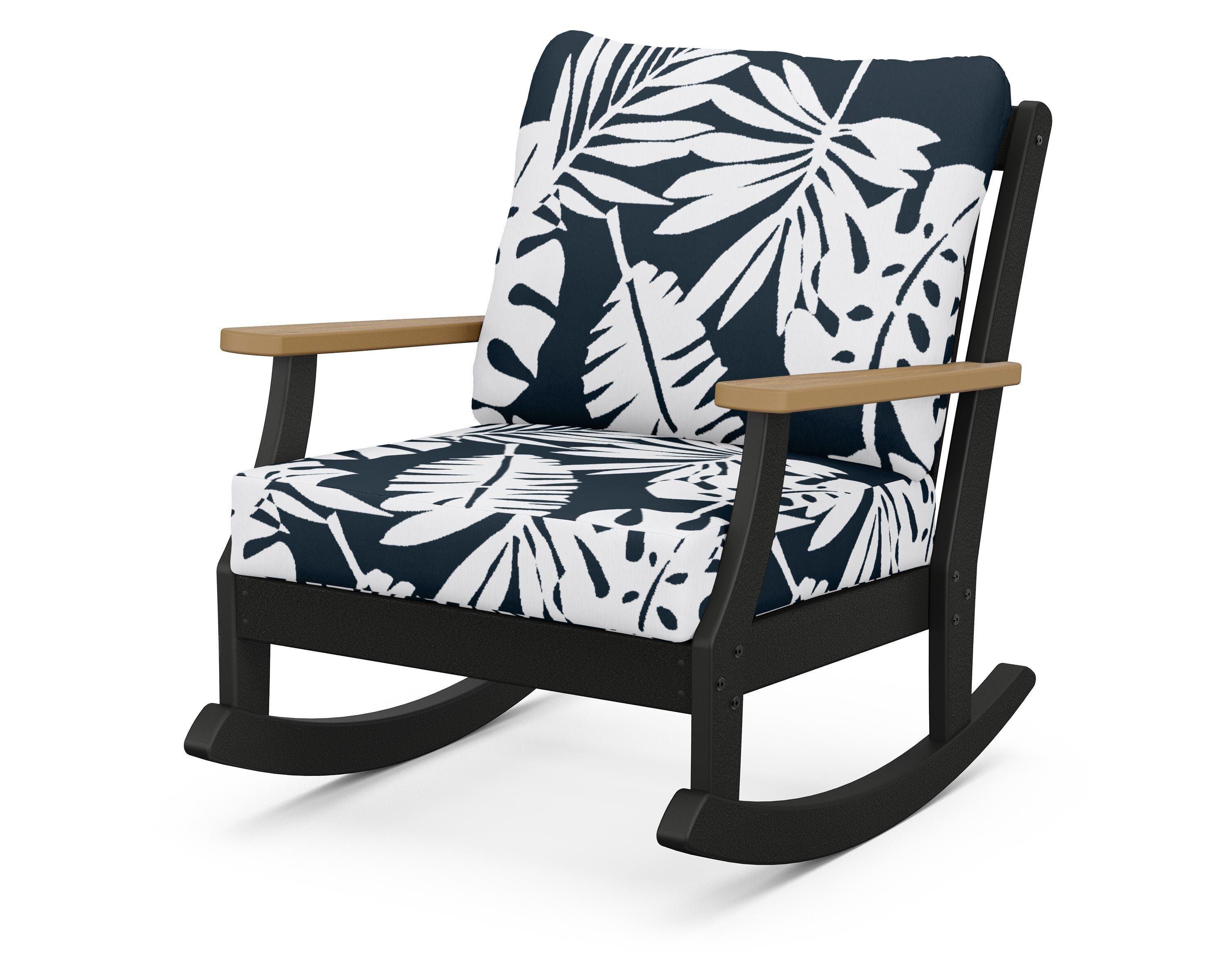 POLYWOOD® Braxton Deep Seating Rocking Chair in Black / Natural / Leaf Marine Indigo
