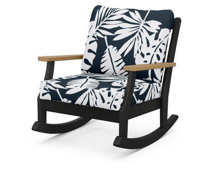 POLYWOOD® Braxton Deep Seating Rocking Chair in Black / Natural / Leaf Marine Indigo
