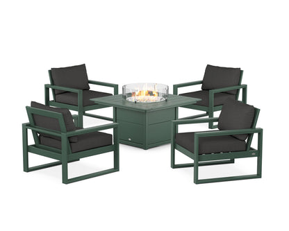 POLYWOOD® EDGE Sectional 5-Piece Deep Seating Set with Fire Pit Table in Green / Spectrum Carbon