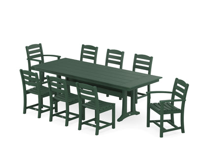 POLYWOOD® La Casa Café 9-Piece Farmhouse Dining Set with Trestle Legs in Green