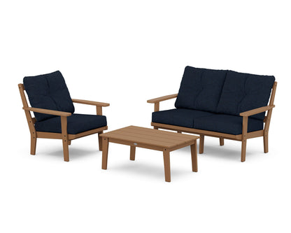 POLYWOOD® Prairie 3-Piece Deep Seating Set with Loveseat in Teak / Marine Indigo