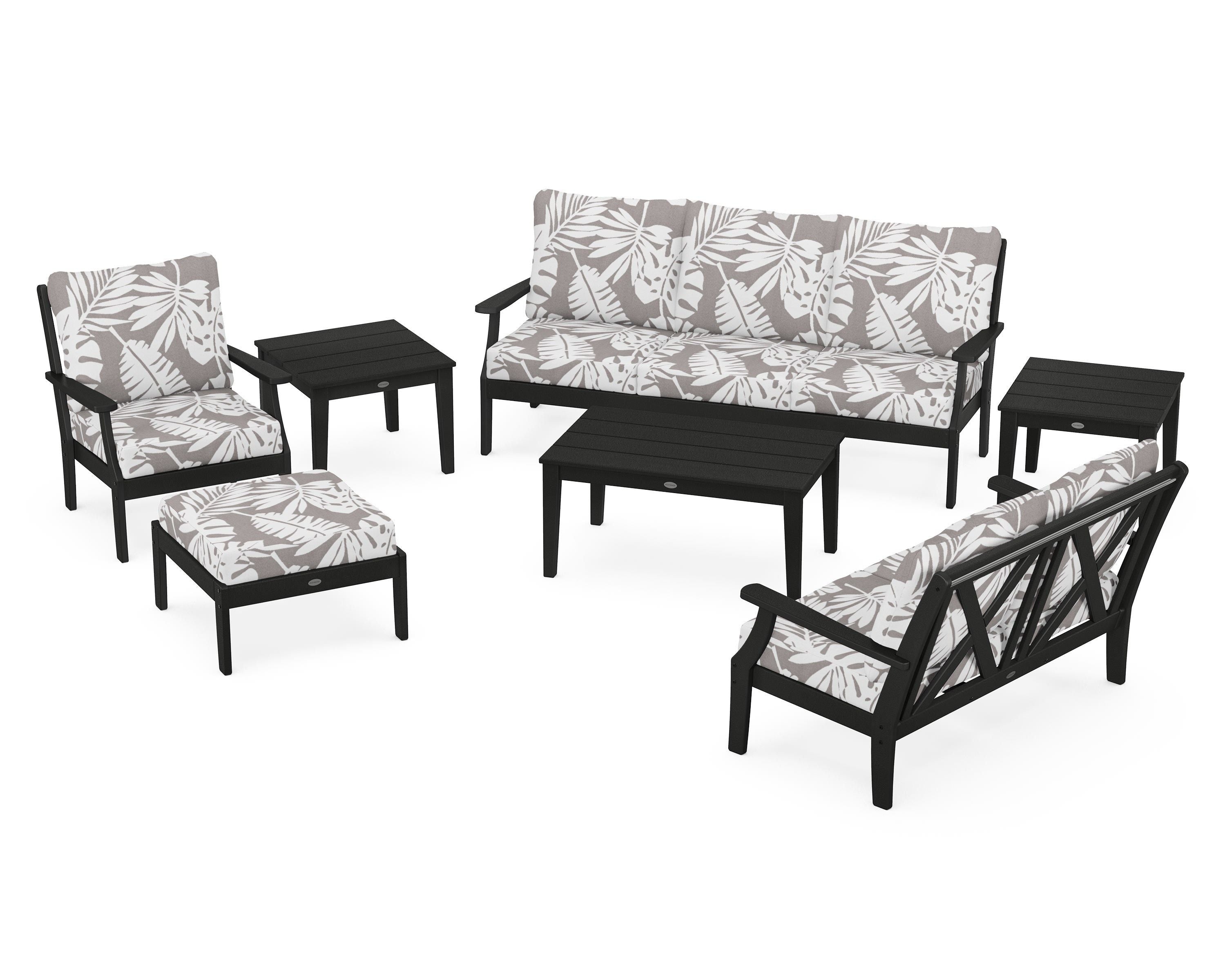 POLYWOOD® Braxton 7-Piece Deep Seating Set in Black / Leaf Grey Mist