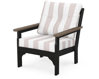 POLYWOOD® Vineyard Deep Seating Chair in White / Kona / Cabana Stripe Dune Burlap