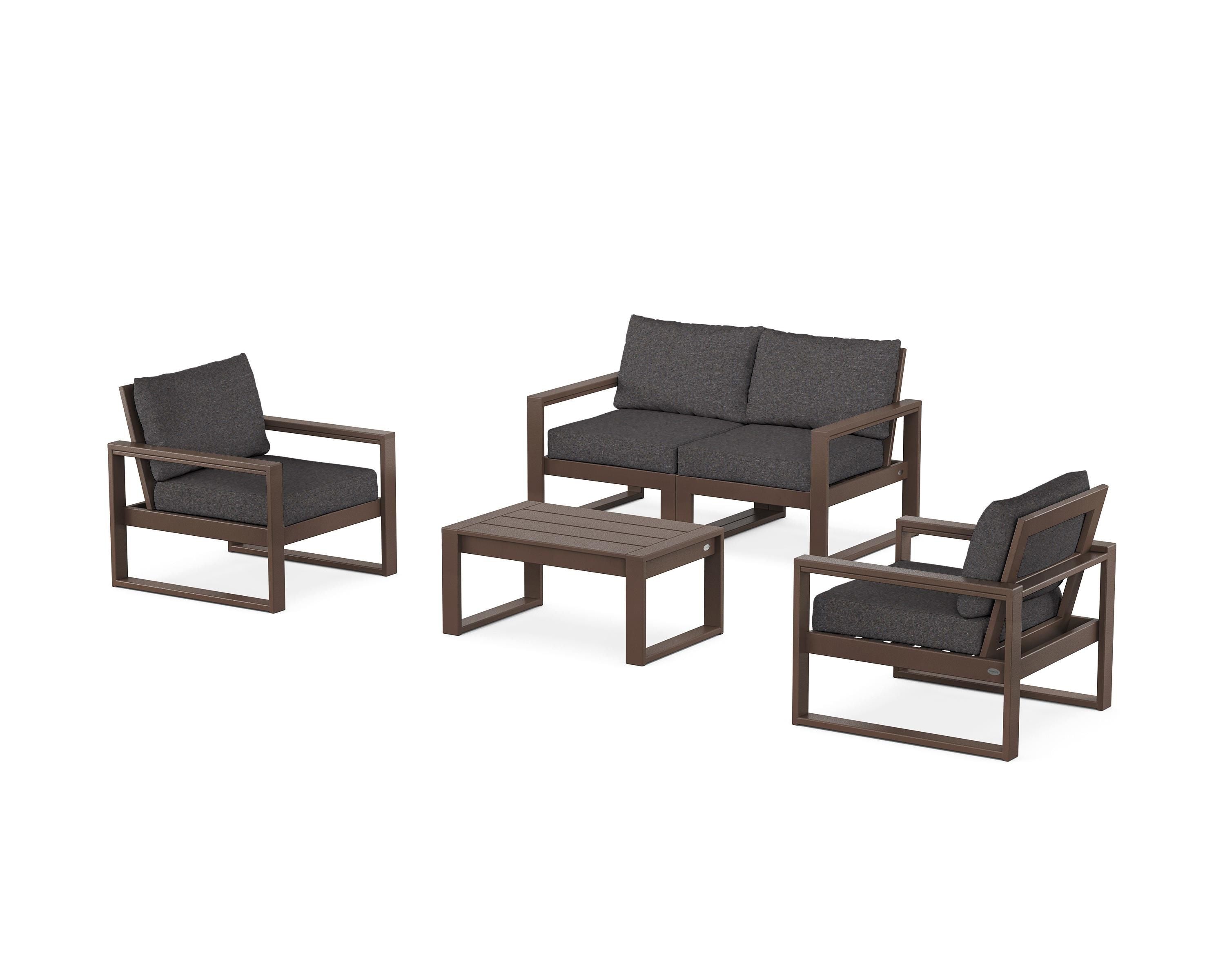 POLYWOOD® EDGE Sectional 4-Piece Deep Seating Set with Loveseat in Mahogany / Ash Charcoal