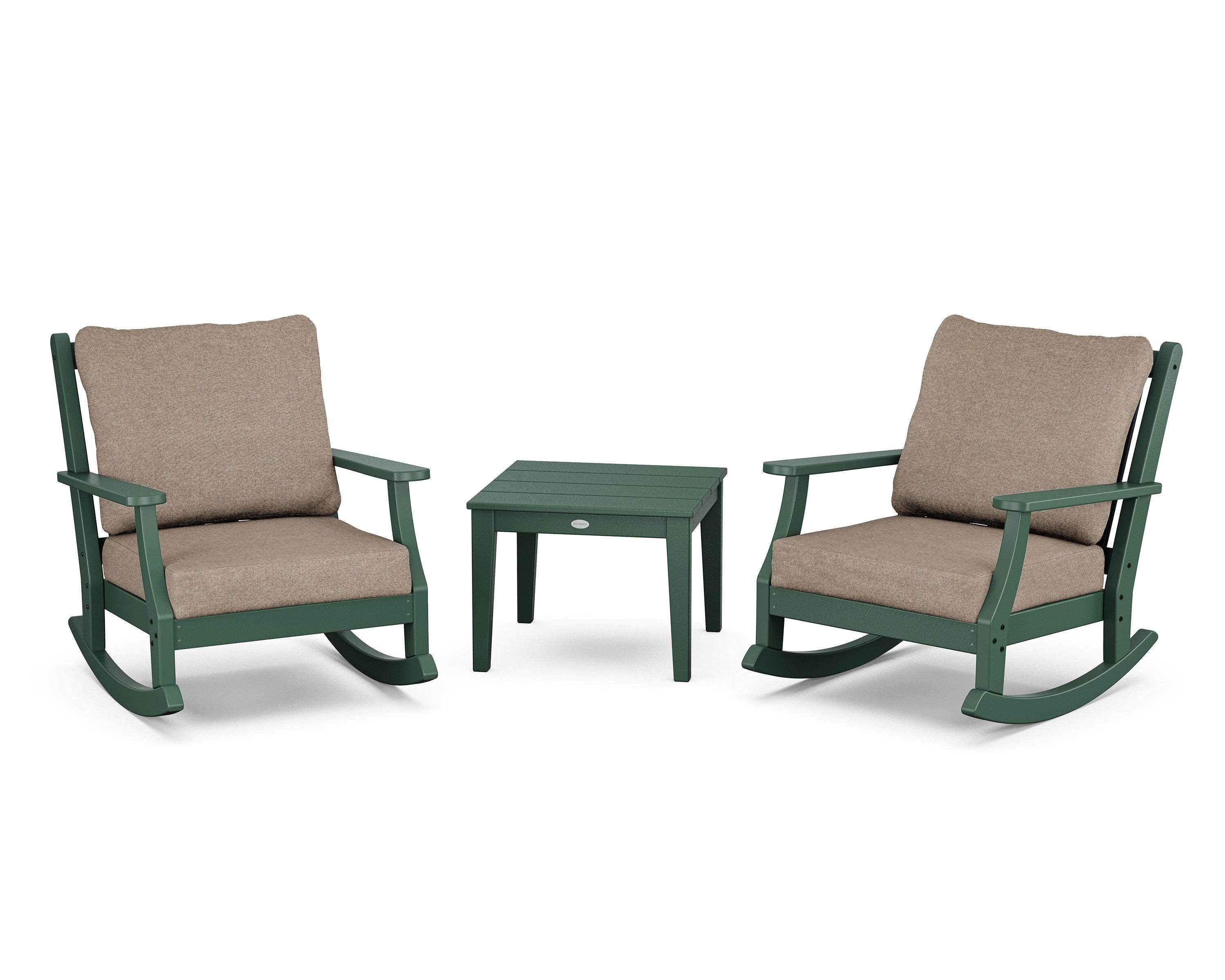 Country Living Wovendale 3-Piece Deep Seating Rocker Set in Green / Spiced Burlap