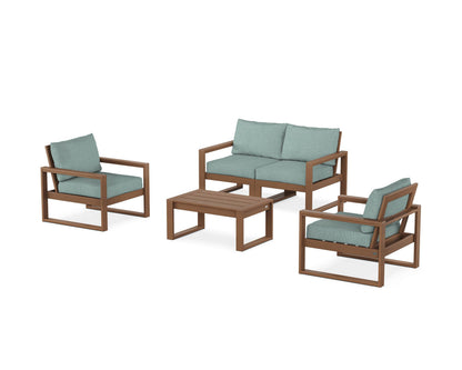 POLYWOOD® EDGE Sectional 4-Piece Deep Seating Set with Loveseat in Teak / Glacier Spa