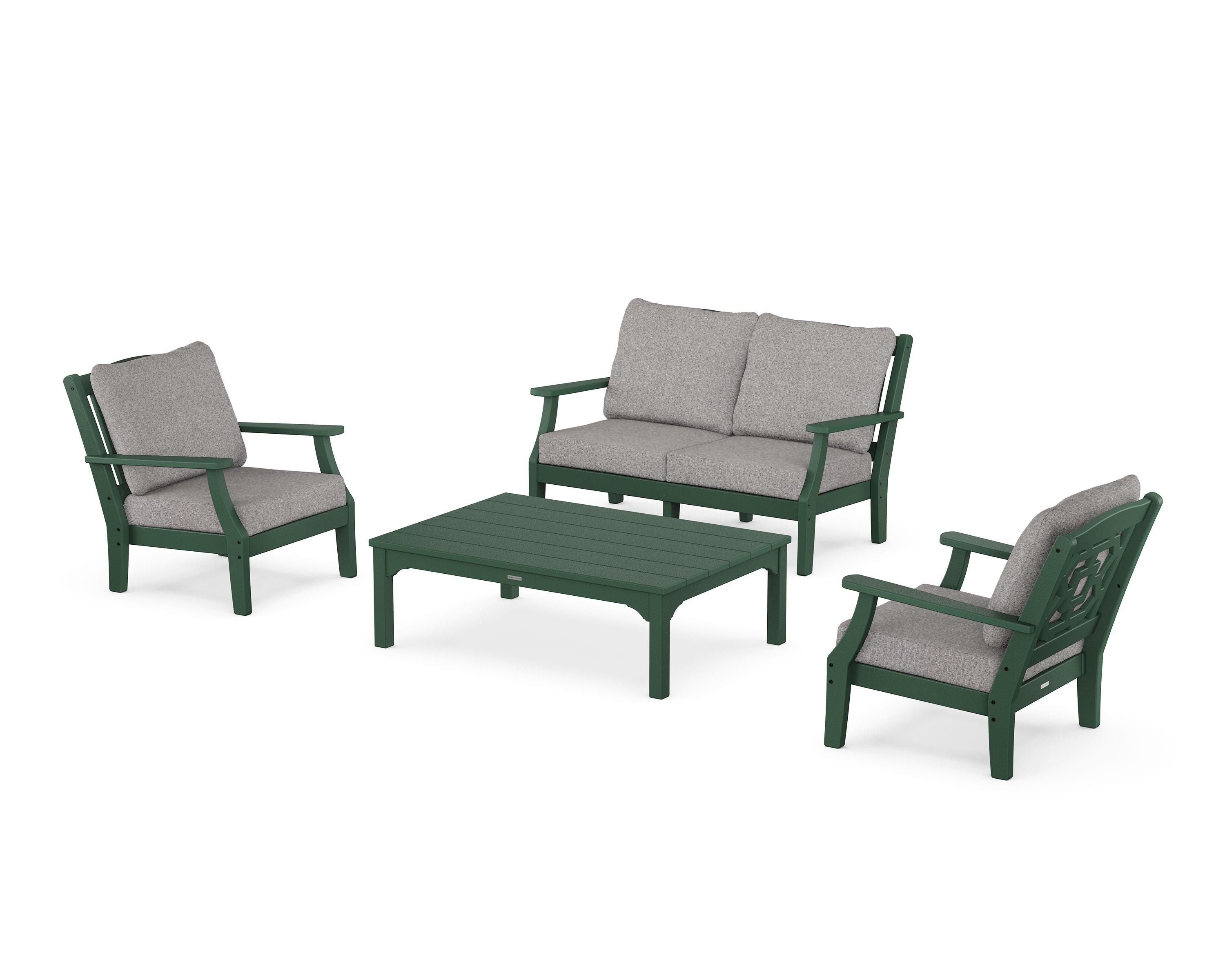 Martha Stewart by POLYWOOD® Chinoiserie 4-Piece Deep Seating Set with Loveseat in Green / Grey Mist