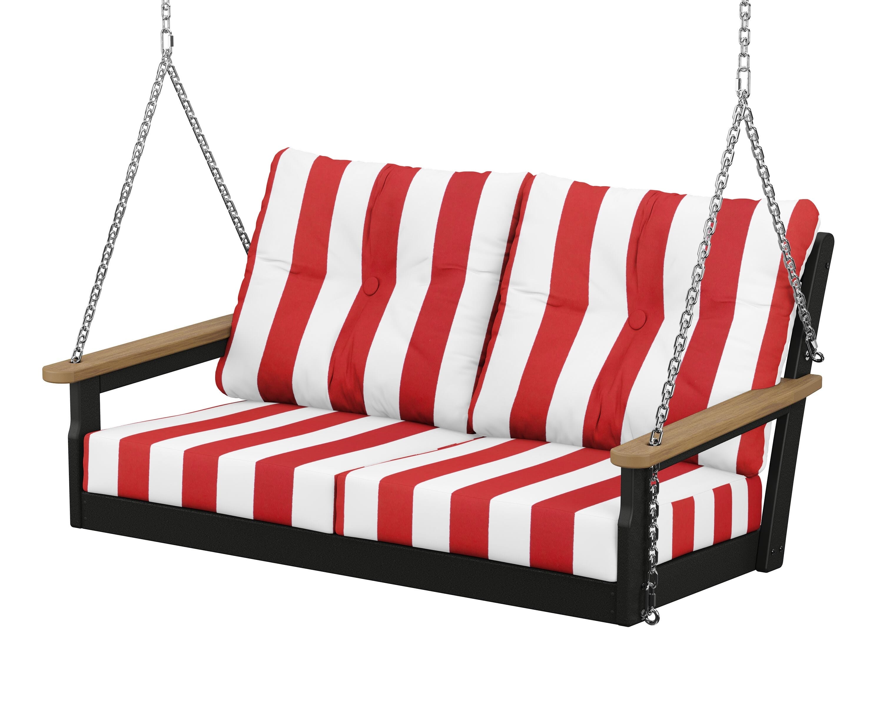 POLYWOOD® Vineyard Deep Seating Swing in Black / Natural / Cabana Stripe Crimson