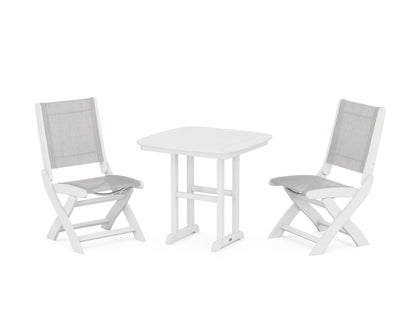POLYWOOD® Coastal Folding Side Chair 3-Piece Dining Set in White / Parchment Sling