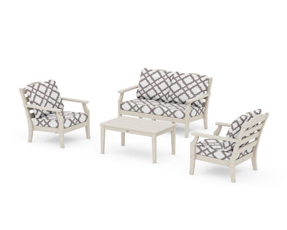 Draper James™ by  POLYWOOD® Savannah 4-Piece Deep Seating Set with Loveseat in Sand / Trellis Grey Mist