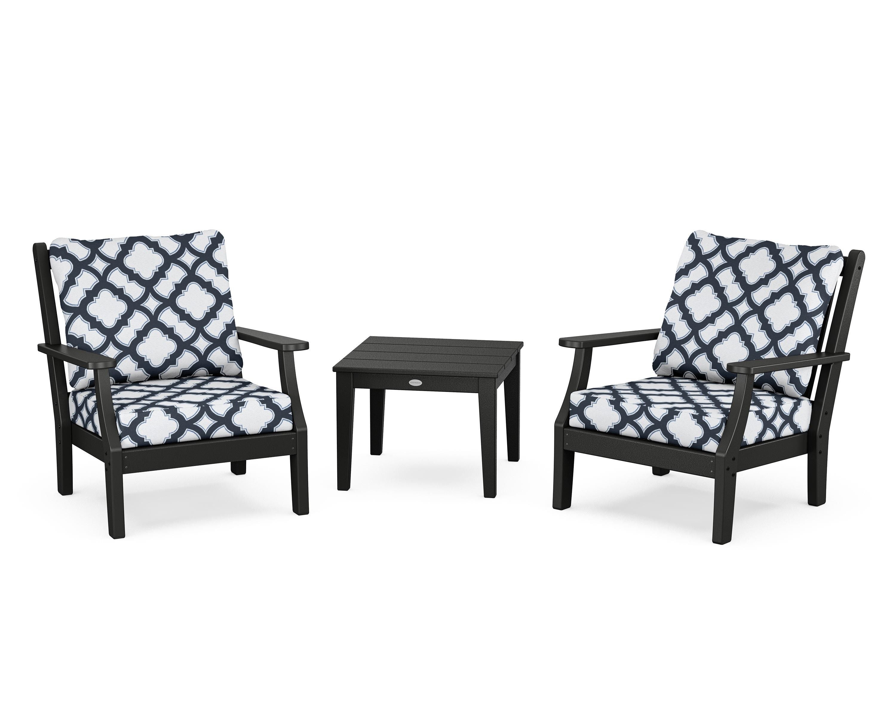 Country Living Wovendale 3-Piece Deep Seating Set in Black / Trellis Marine Indigo