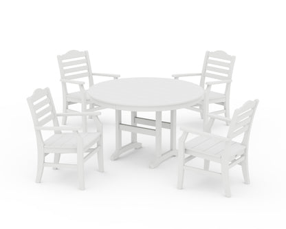 POLYWOOD® Savannah 5-Piece Round Farmhouse Dining Set in White
