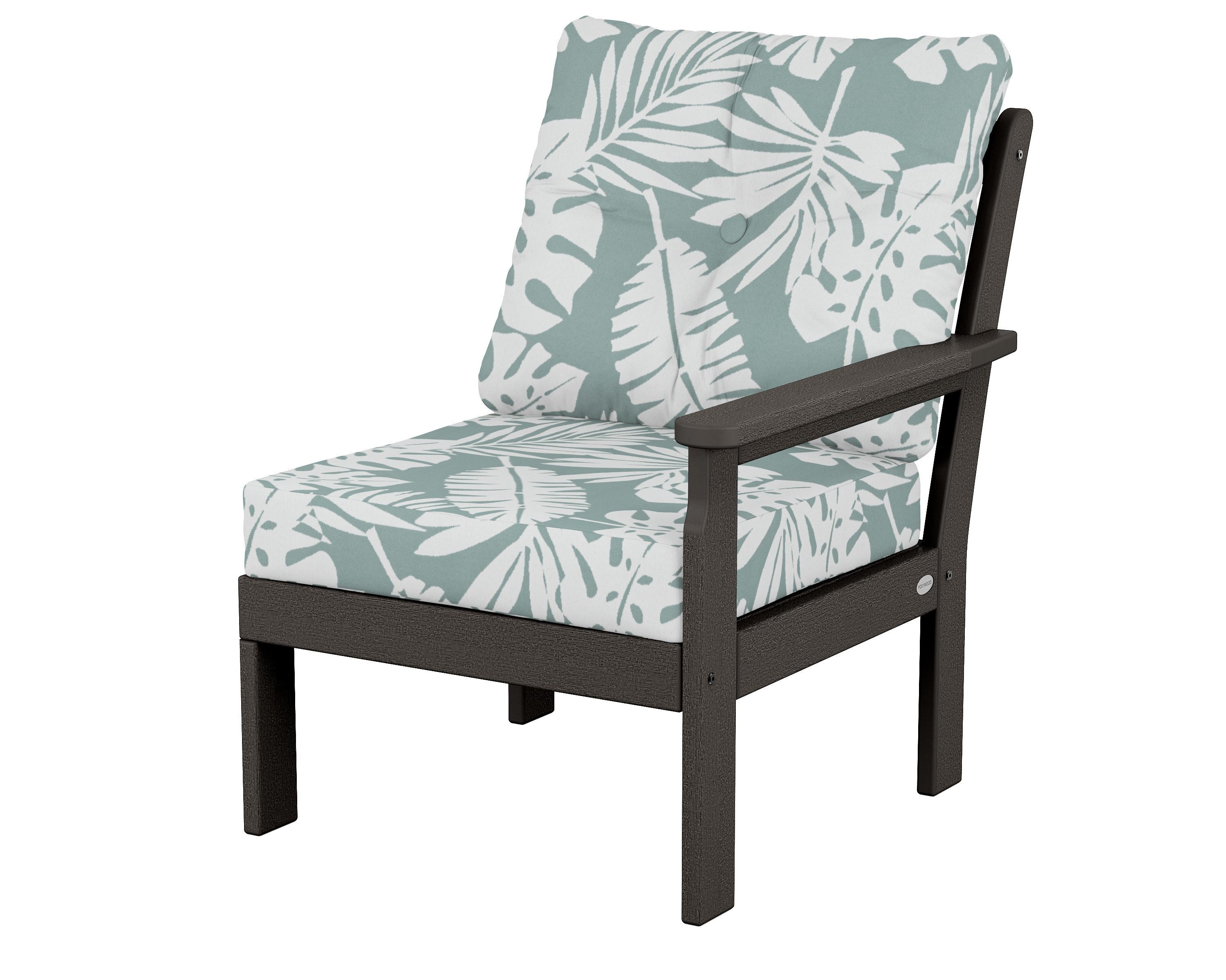 POLYWOOD® Vineyard Modular Right Arm Chair in Vintage Coffee / Leaf Glacier Spa