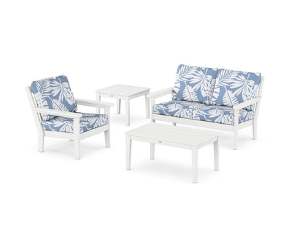 Country Living Wovendale 4-Piece Deep Seating Set in White / Leaf Sky Blue