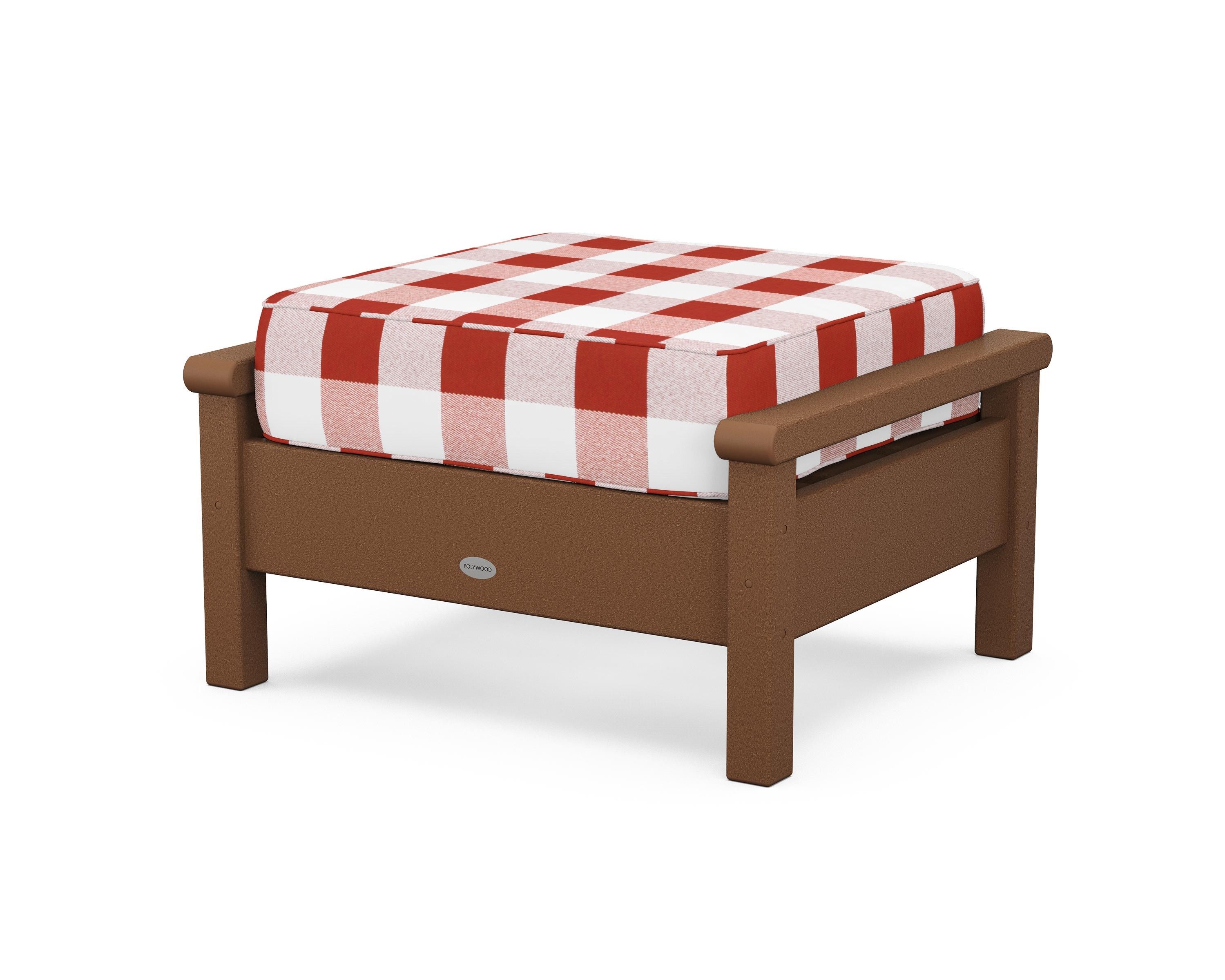 POLYWOOD® Harbour Deep Seating Ottoman in Teak / Buffalo Plaid Crimson