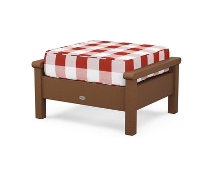 POLYWOOD® Harbour Deep Seating Ottoman in Teak / Buffalo Plaid Crimson