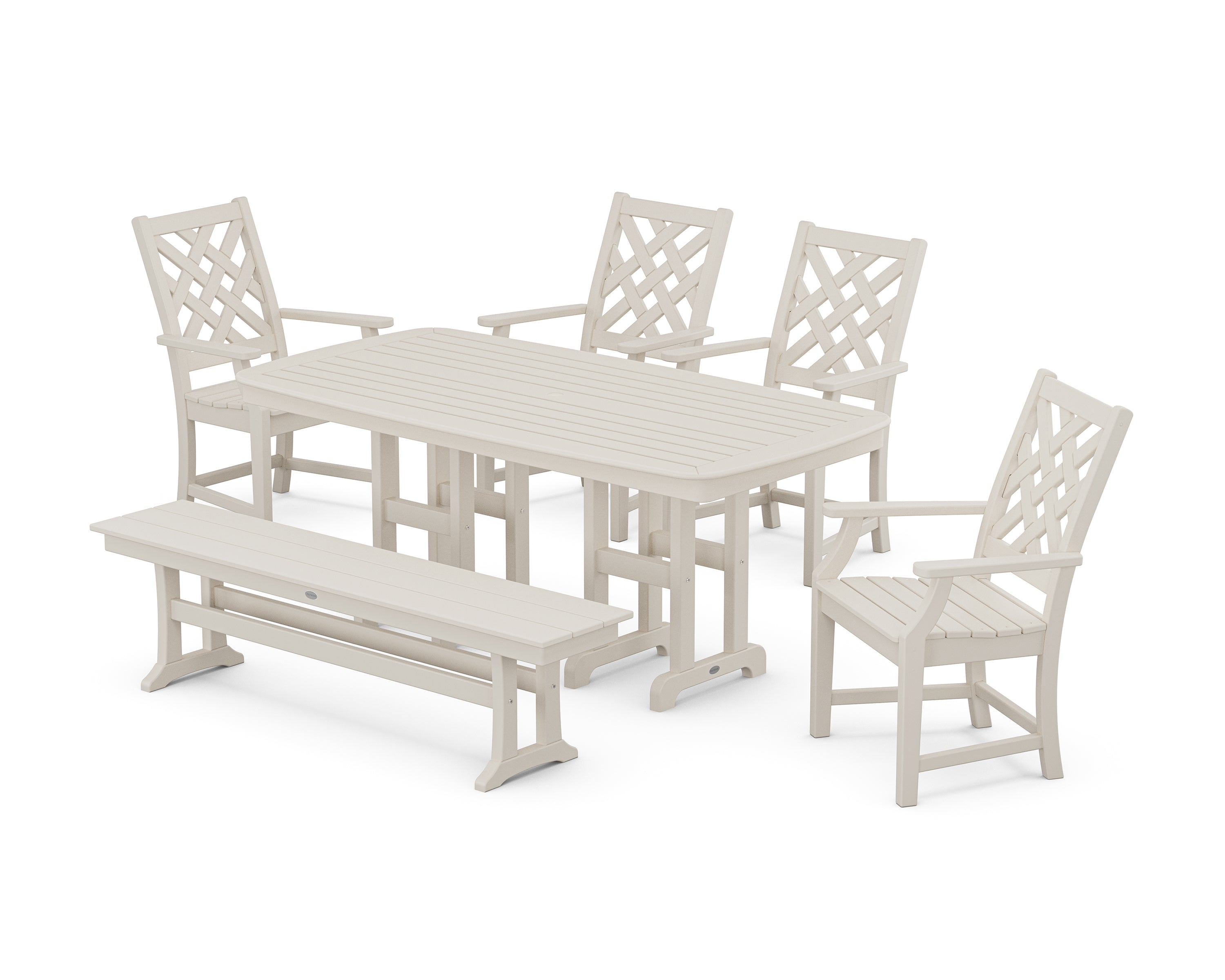 Country Living Wovendale 6-Piece Farmhouse Dining Set with Bench in Sand