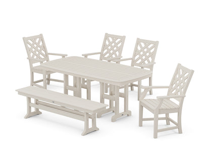 Country Living Wovendale 6-Piece Farmhouse Dining Set with Bench in Sand