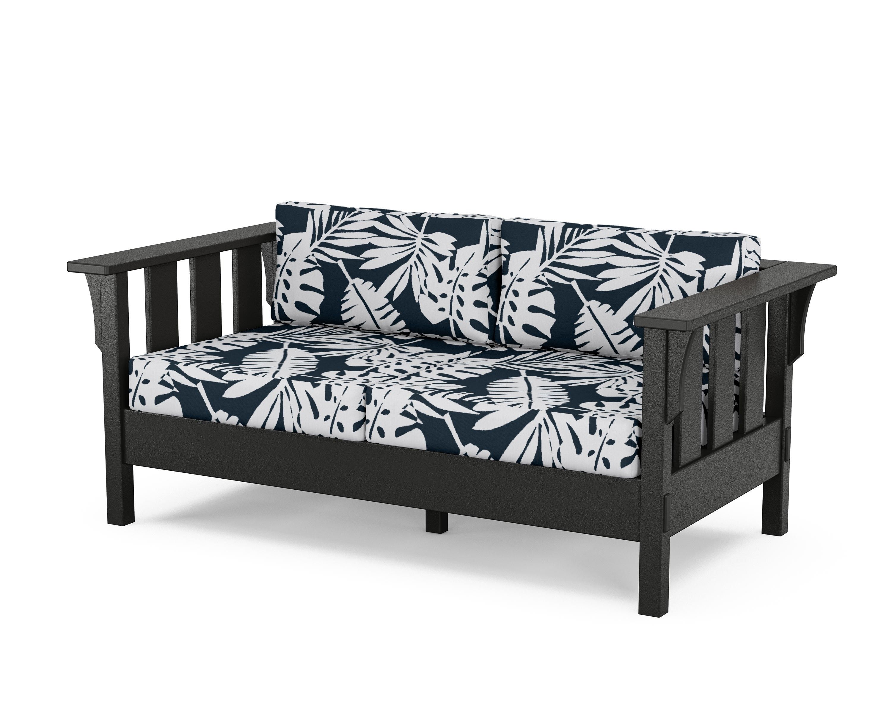 Martha Stewart by POLYWOOD® Acadia Deep Seating Loveseat in Black / Leaf Marine Indigo