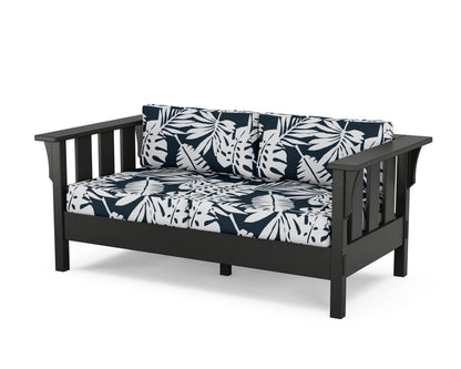 Martha Stewart by POLYWOOD® Acadia Deep Seating Loveseat in Black / Leaf Marine Indigo