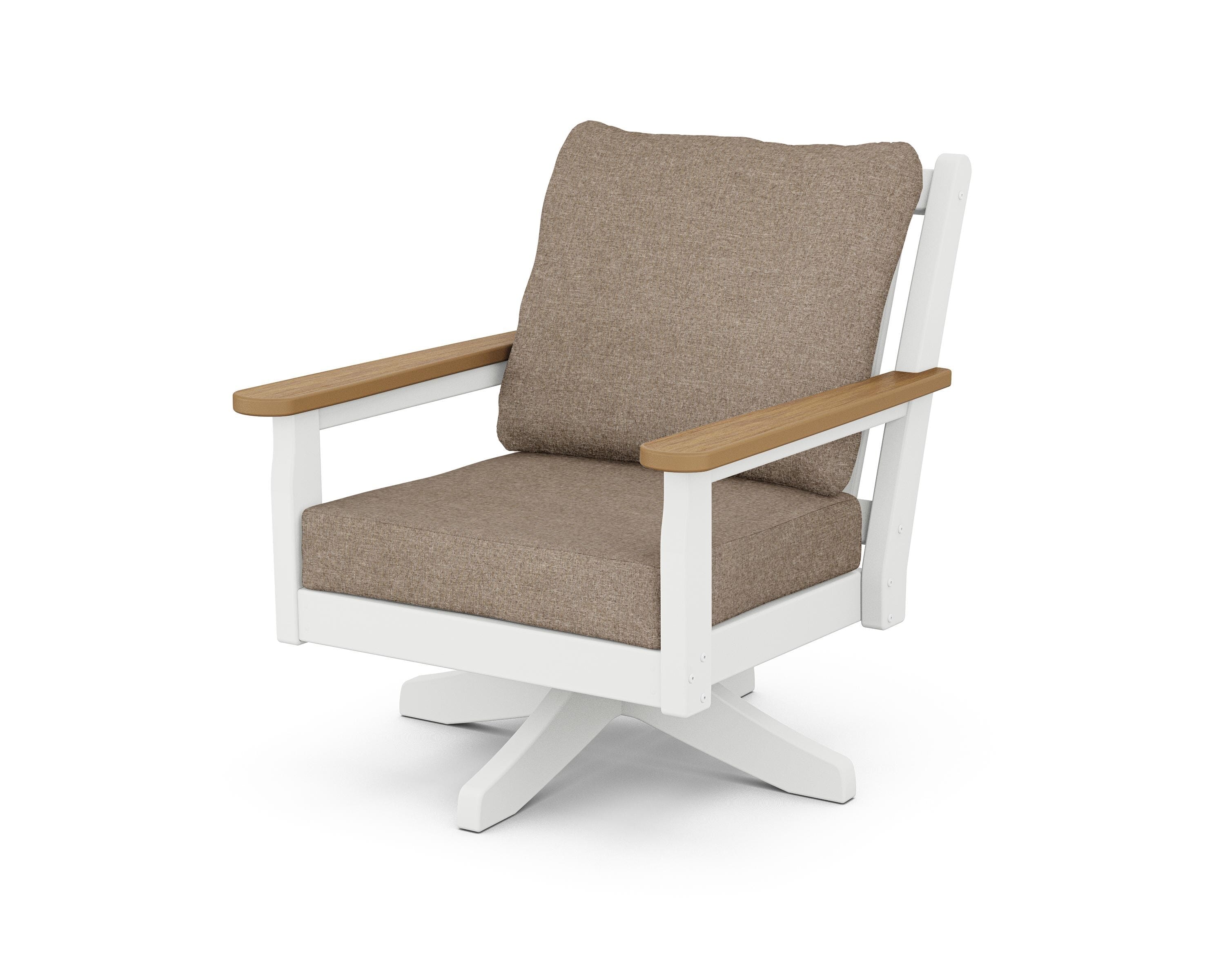 POLYWOOD® Chippendale Deep Seating Swivel Chair in White / Natural / Spiced Burlap
