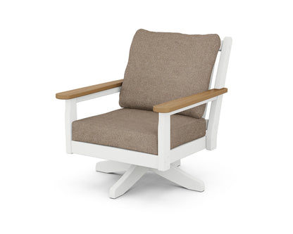 POLYWOOD® Chippendale Deep Seating Swivel Chair in White / Natural / Spiced Burlap