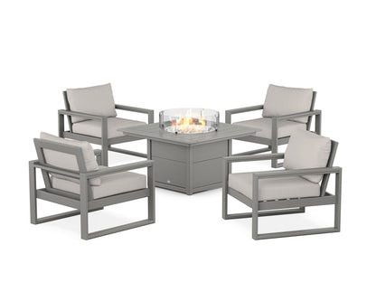 POLYWOOD® EDGE Sectional 5-Piece Deep Seating Set with Fire Pit Table in Slate Grey / Cast Ash