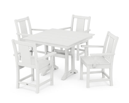 POLYWOOD® Prairie 5-Piece Farmhouse Dining Set with Trestle Legs in White