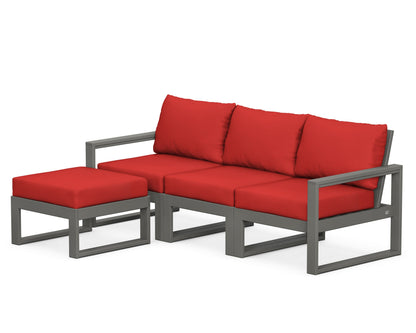 POLYWOOD® EDGE 4-Piece Modular Deep Seating Set with Ottoman in Slate Grey / Crimson Linen