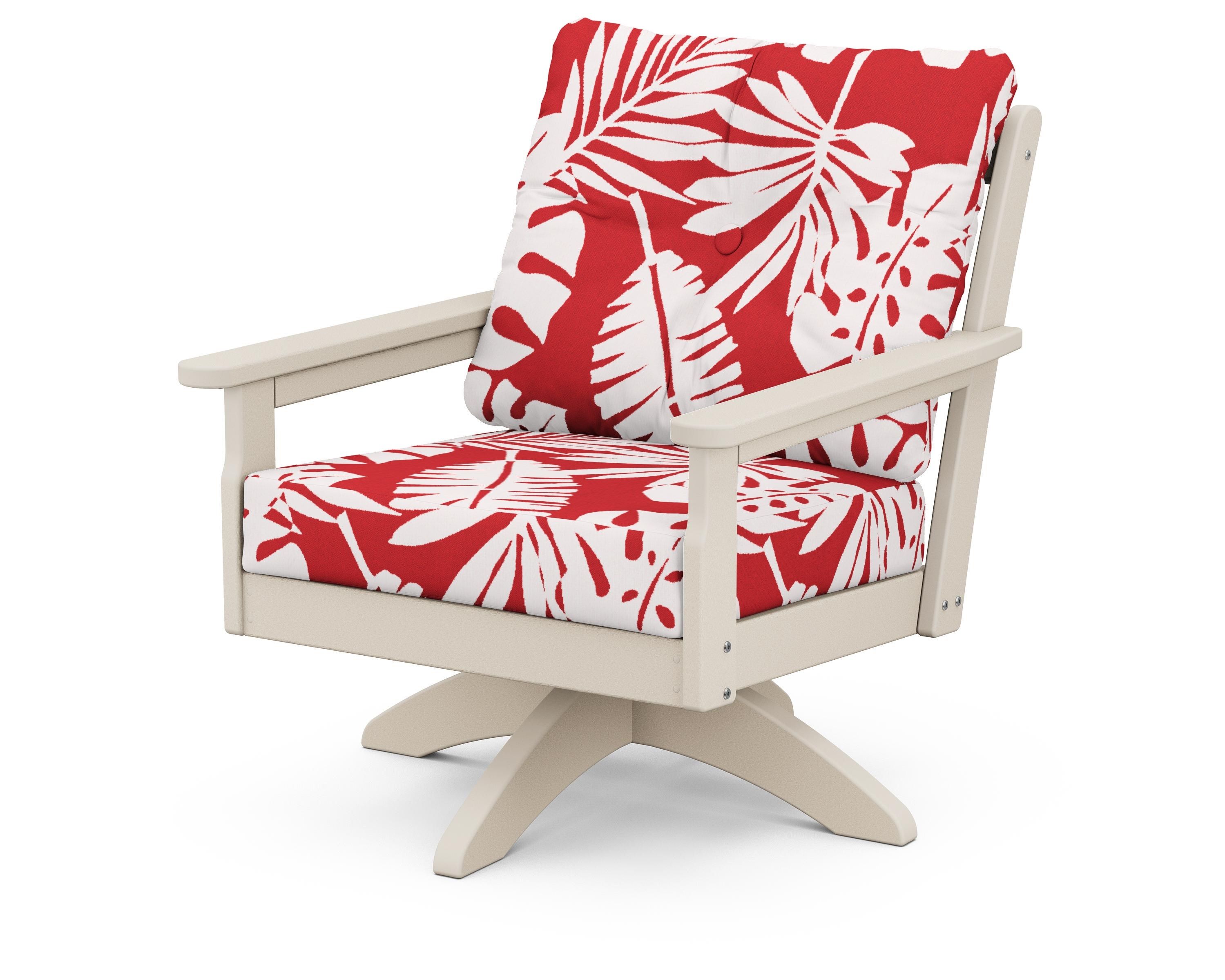 POLYWOOD® Vineyard Deep Seating Swivel Chair in Sand / Leaf Crimson
